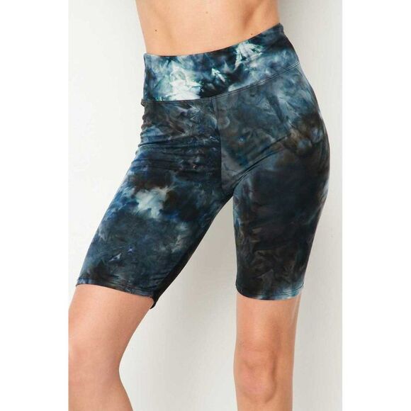 S/M Tie Dye High Waisted Biker Shorts - 3 Inch Waist Steel Blue - Picture 7 of 10